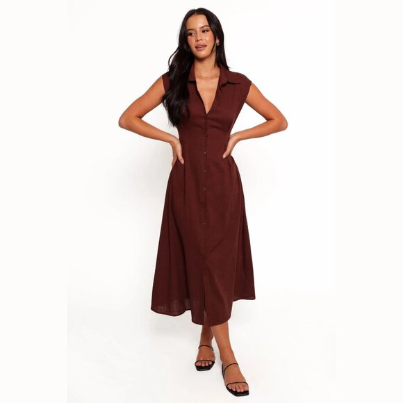 New! Petal + Pup Chocolate Brown Cami Midi Dress Size Medium 41159 - Picture 2 of 12
